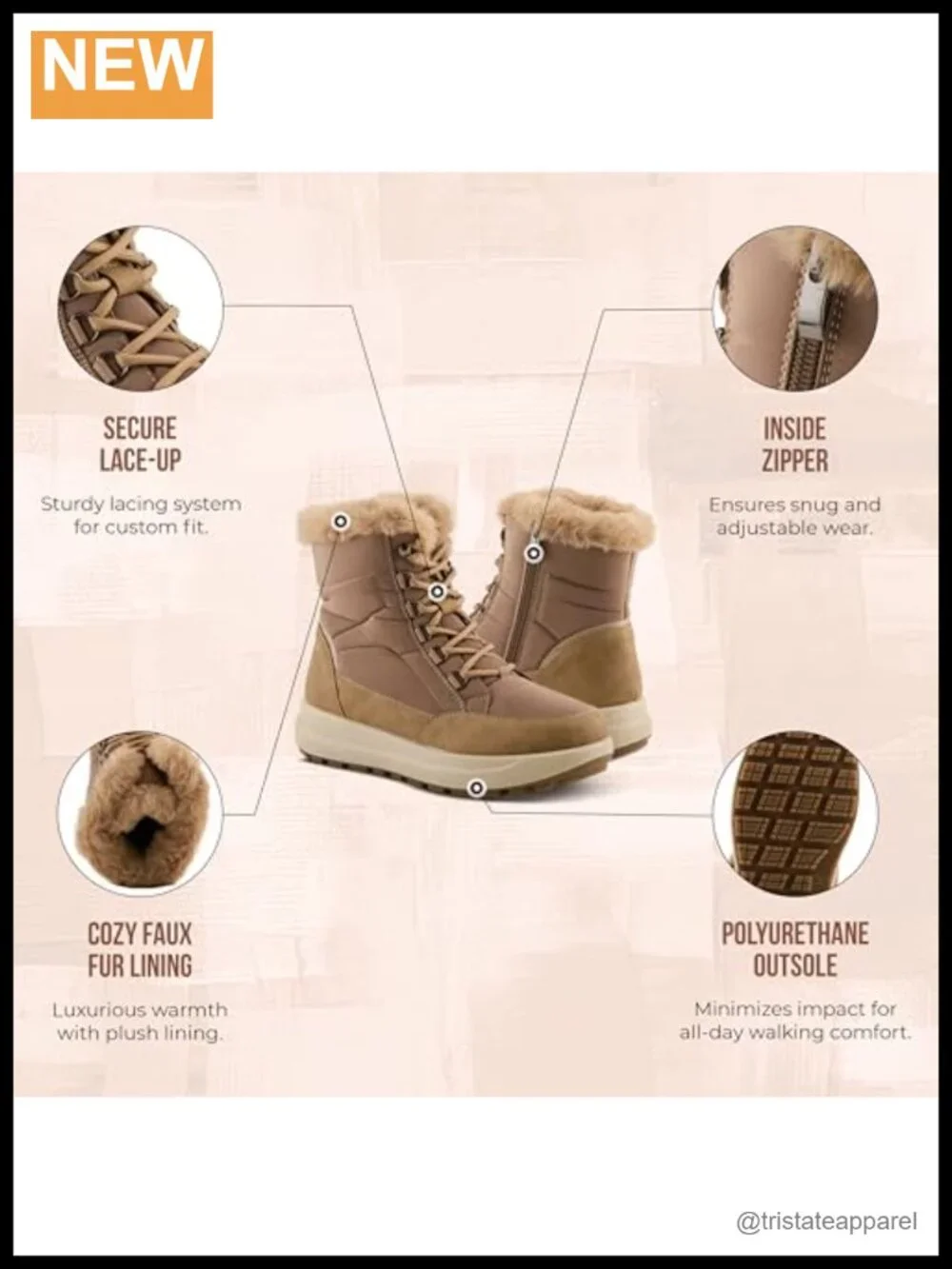 Waterproof Faux Fur Lined Nylon Ankle Snow Boot Slip-On Platform Sole